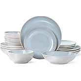 Plates and Bowls Sets for 4 - CJDC-QUELO 16-Piece Stoneware Dinnerware Sets, Ceramic Dishware Set for Kitchen Use and Formal Dining, Chip and Scratch Resistant Microwave Dishwasher Safe, Off White