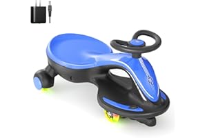 XJD 6V Electric Wiggle Car Ride On Toy, 2 in 1 Wiggle Car Rechargeable Battery with Anti-Rollover Colorful Light-Emitting Wheel for Toddler Ride On Toys 3 Years and Up (Blue, 6V)