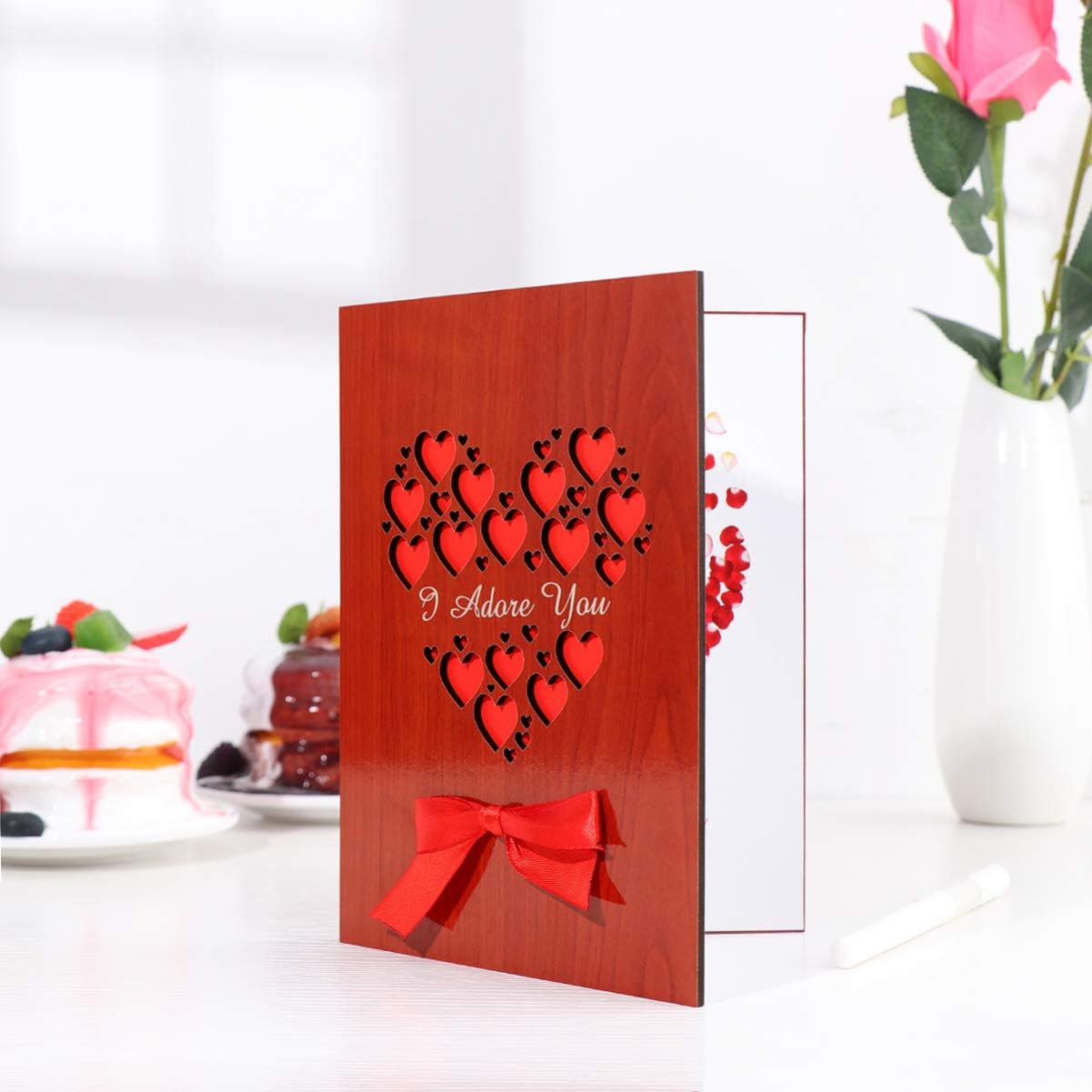 jojofuny Wood Greeting Cards, Hollow Hearts for Valentines Day Mothers Day Souvenir Wedding Anniversary, As Shown, 28 x 19 cm - Image 4