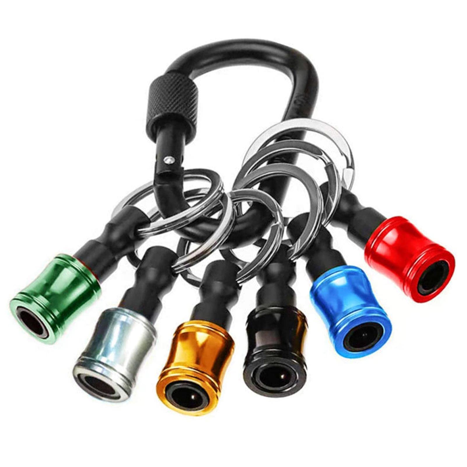 6pcs 1/4 Drill Bit Holder, Screw Driver Bit Holder, Hex Shank Stainless Steel Screwdriver Head Screw Adapter Holder, with Black Carabiner, For Most Electric Drivers, (multicolored)