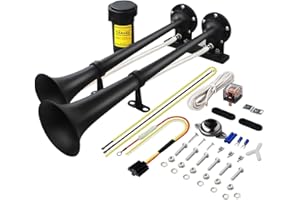 GAMPRO 12V 150db Air Horn, 18 Inches Chrome Zinc Dual Trumpet Truck Air Horn with Compressor for Any 12V Vehicles Trucks Lorries Trains Boats Cars
