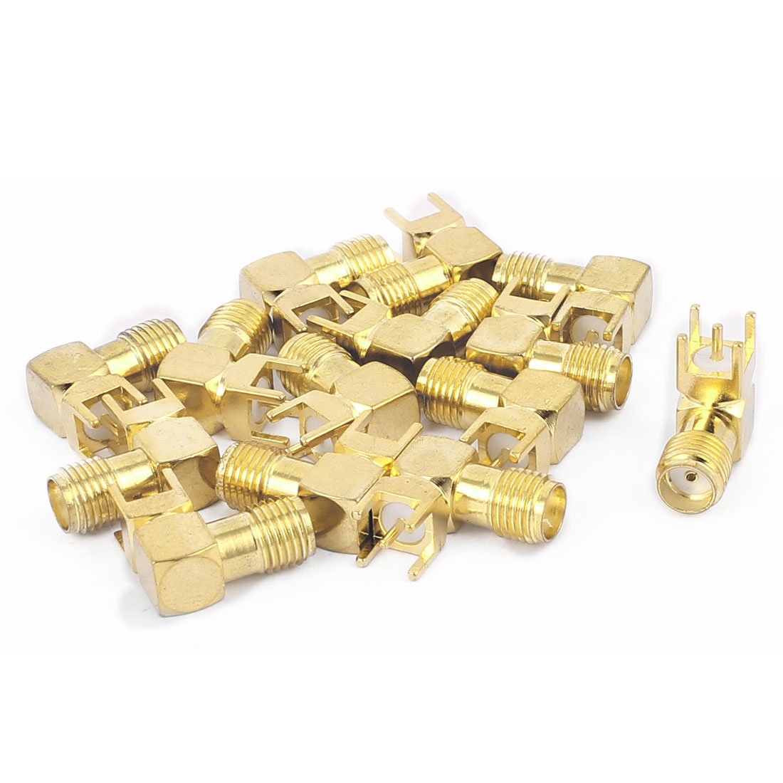 sourcing map 14pcs Gold Tone SMA Female to Male 90 Degree Solder PCB Mount RF Connector