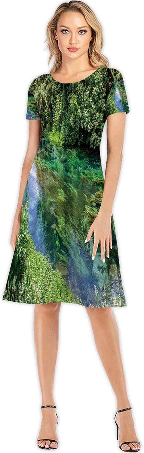 C COABALLA Blue Sky with sunColorful and buerflies Women's Slim Short Dress,110135 for Party,S