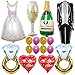 Ezing 40inch Groom Bride Wedding Dress Foil Balloon Party Decoration Marriage with 30inch Diamond Ring and 18inch I Lvoe You Heart Balloon(G)