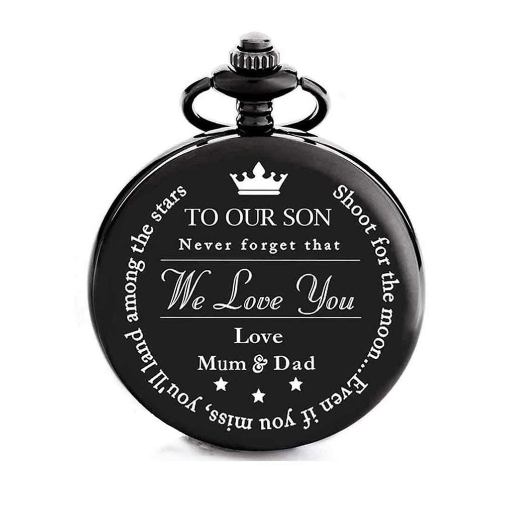 Luteney Mum dad to Son Pocket Watch,Son Pocket Watch Love Mum&dad，Quartz Fob Watches with Chain Best Gift for Son from Mum and dad (Mum & Dad to Son)