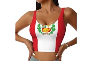 XBNVGR Women's Athletic Vest â€“ Flag of Peru Print Cropped Yoga Tank Top with Removable Chest Pads, U-Shape Back Support