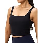 Omwilddo Womens U Neck Longline Padded Sports Bra Crop Tank Top Supportive Wide Straps Yoga Workout Bras,Light Compression