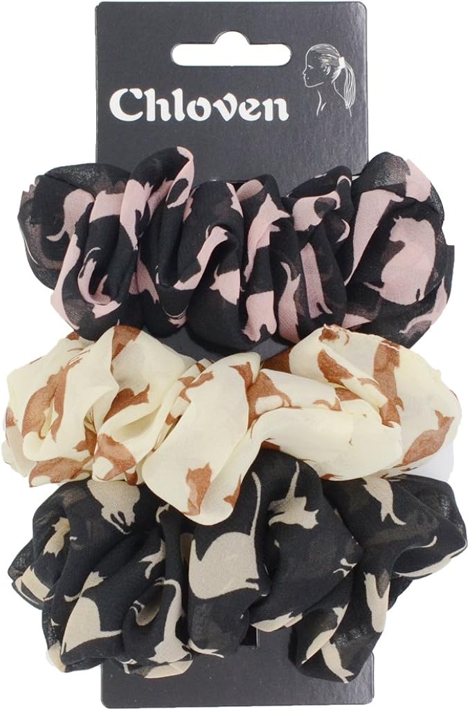 ネコ柄 猫シュシュ 3点セット シフォン ヘアアクセサリー Amazon