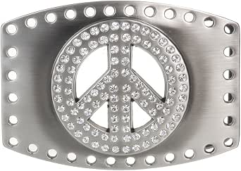 Rhinestone Peace Sign Belt Buckle 