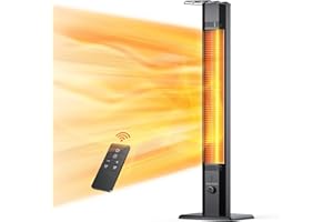 FLOWBREEZE Outdoor Patio Heater, 42in Infrared Heater with Remote, 9 Heat Levels, 9H Timers, Safety Lock, Tip-Over & Overheat Protection, IP65 Waterproof, Portable Electric Heater for Outdoor Use