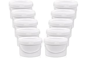 UMETASS 10 Pack White Plastic Bucket with Handle and Lid Food Storage Bucket Containers All Purpose Pail for Multipurpose Paint Water Art Crafts Projects Garage Organization (1 Gallon White)