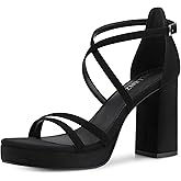 CELLENZ Women Strappy Platform Heels: Open Toe Pumps Sandals - Black Dressy Comfortable Block Heeled - Chunky Prom Party Graduation Size 7.5