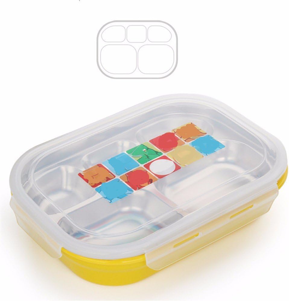 Leak-Proof Lunch Box-Double layer insulation 304 stainless steel lunch box student lunch box 100% Food Safe! Easy To Clean And Dry!,yellow,A