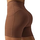 Aoxjox Biker Workout Shorts for Women with Pocket Legend Tummy Control High Waisted Athletic Gym Running Yoga Short 5"