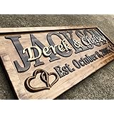 Personalized Wedding Gift Last Name Established Sign Family Name Signs Custom Wood Sign Carved Wood Decor 3D Hearts Couples Sign 5 Year Anniversary Gift
