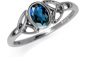 Silvershake 7x5MM Oval Shape Birthstone Gemstone White Gold Plated or 18K Yellow Gold Plated 925 Sterling Silver Triquetra Trinity Celtic Knot Solitaire Ring Jewelry for Women