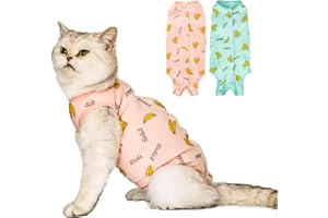 Aimydog 2 Pack Cat Recovery Suit - Breathable Cat Surgery Recovery Suit Female, Cat Onesie for Cats After Surgery, Cat Spay Recovery Suit Female Abdominal Wounds - Pink/Green(M)