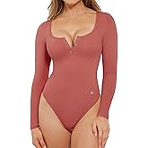 Popilush Long Sleeve Bodysuits for Women Tummy Control Shapewear Henley Going Out Shirts Button Down Thong Tank Tops