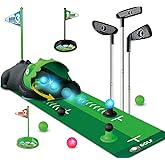 TERRAMUS Upgraded Kids Toy Golf Set with Dinosaur Automatic Golf Returner, Led Light Up Night Golf Balls, 3 Clubs, Putting Mat, 3-8 Toddler Mini Golf Games, Indoor Outdoor Sports Toys for Boys Girls