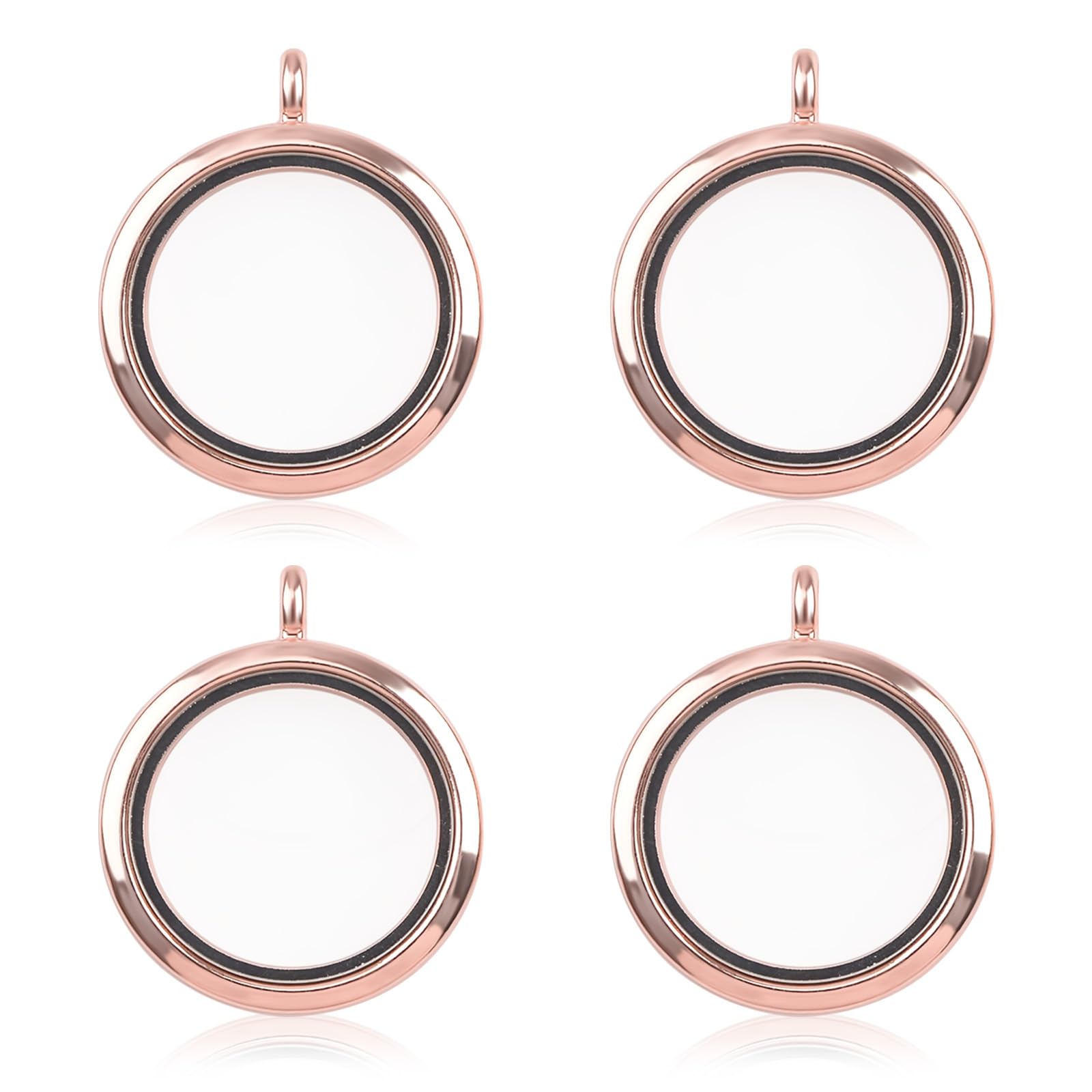 WANDIC Memory Locket Charms, 4 Pcs Round Electroplated Crystal Picture Frame Bouquet Charm, Mini Photo Charm for 2 Photos (Gold)