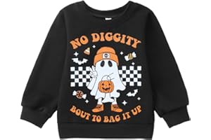 IZYJOY Toddler Halloween Sweatshirt Baby Girl Boy Ghost Graphic Pullover Top No Diggity Spooky Season Long Sleeve Fall Shirt