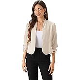 Allegra K Ruched 3/4 Sleeve Blazer Jacket for Women's Open Front Casual Business Jacket