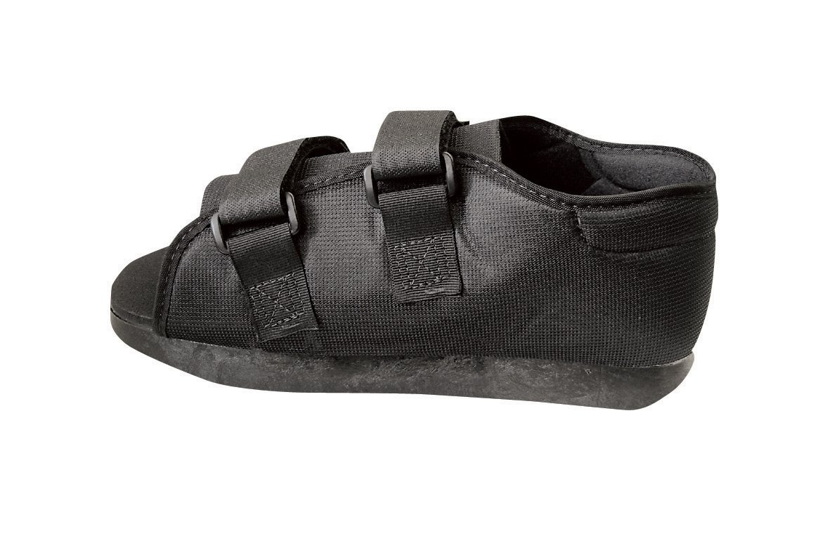 Photo 1 of Medline Semi-Rigid Post-Op Shoes, Nylon Upper, Cushioned Rocker Sole, Women's Size M (8-9), Black, 1 Each