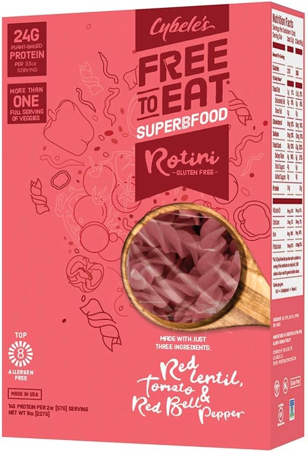 Cybele's Free to Eat Gluten Free & Grain Free Pasta | Superfood Red, Rotini | High in Plant Based Protein | Dairy Free, Nut Free, Soy Free, Allergen Free, Non GMO, Vegan | 8oz Box (Pack of 6)