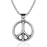 BIYONGDE Anti-War Peace Sign Symbol Star Circle Pendant Necklace for Men Women, 24 inch Chain, Stainless Steel