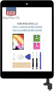 Digitizer Screen Replacement for iPad Mini 1 2 Mini1 A1432 A1454 A1455 Mini2 A1489 A1490 A1491 Touch Screen Glass Panel with Home Button and IC Connector Touchscreen Free Tools Kits (Black)