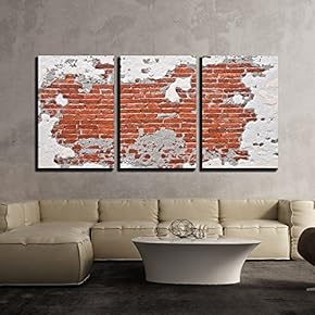 3 Piece Canvas Wall Art - Erosion of The Brick Wall - Modern Home Art Stretched and Framed Ready to Hang - 16"x24"x3 Panels