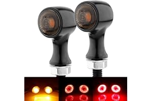 EAGWINGER Smoked Mini LED Motorcycle Turn Signals Brake Tail Lights Small Rear Blinkers Black Round Red Amber Universal Compatible with Harley Honda Kawasaki Suzuki Triumph Yamaha Cruiser(A-Black-Amber&Red)