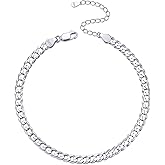 ChicSilver 925 Sterling Silver Ankle Bracelet for Women, Simple Cuban Link/Figaro/Twist Rope Chain Anklets for Beach Party(with Gift Box)