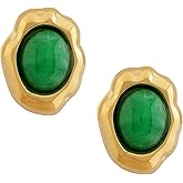 MINACHI Green Faceted Teardrop Stud Earrings for Women, Emerald-Tone Look, Lightweight Vintage-Inspired Studs