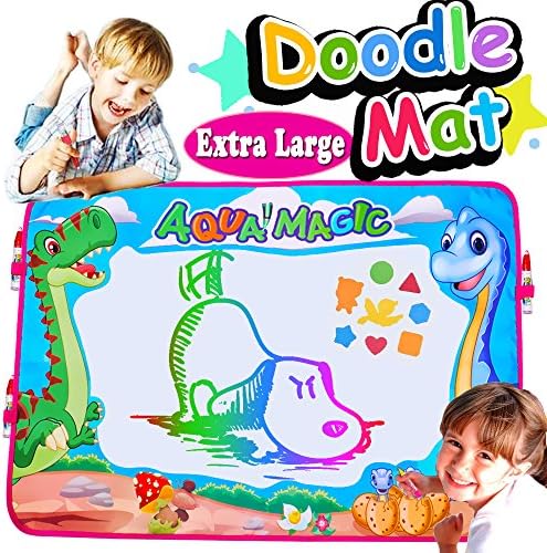 Aqua Doodle Mat Qiwoo Extra Large 35" x 25" Dinosaur Drawing Pad 6 Color Water Painting Writing Board with 4 Magic Pens Clips Kids Sports Outdoor Educational Learning Toys for Toddler Boy Girl Teens