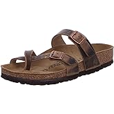 Birkenstock Women's Mayari Greased Leather Flip Flops, Brown, 41 EU