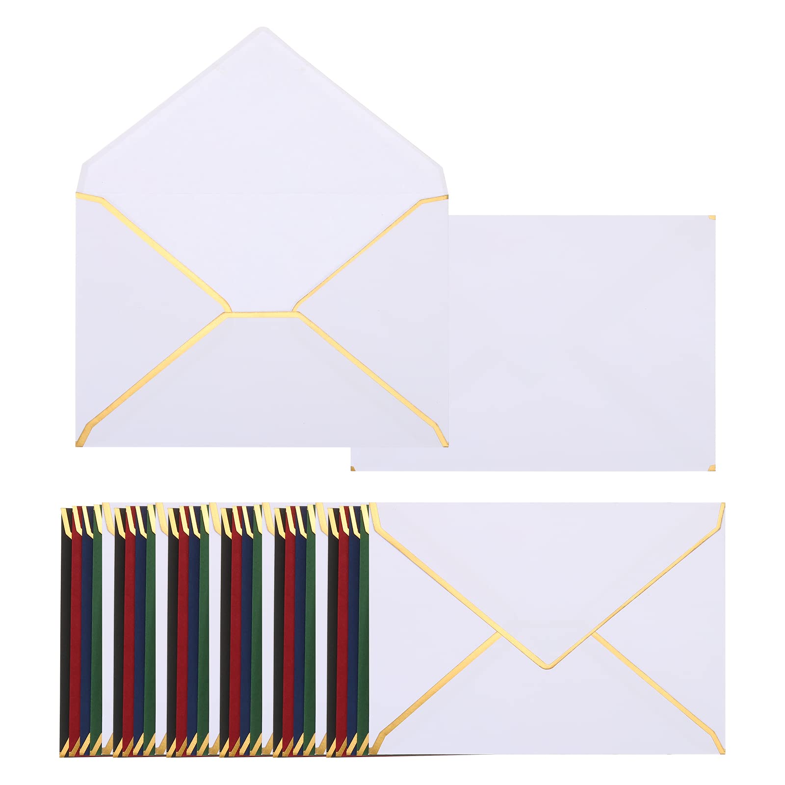PATIKIL 100 Pack 5 x 7 Envelopes A7 Card Christmas Envelopes V Flap Envelopes with Gold Border for Office, Wedding Gift Cards, Invitations, Graduation (Multicolor)