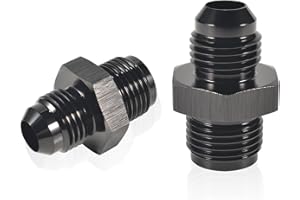 STPCTOU 6AN Male Flare to 5/8 x 18 Male Thread Inverted Straight Hose Aluminum Adapter Connector Black Anodized Surface Fuel Fitting,Pack of 2