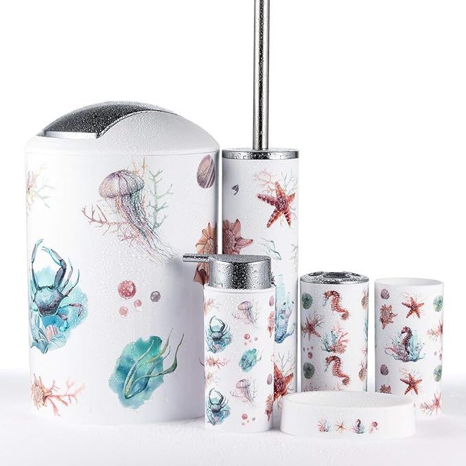 JOTOM Modern Design 6 Piece Plastic Bathroom Accessory Set Luxury Bath Accessories Bath Set