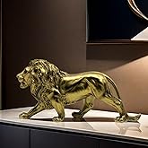 SHTWX Strong Lion Statue Figurine Sculpture Resin Collectible Gifts for Lion Lover Office Home Decor Desk Accessories Decoration Garden Figurines Outdoor Decor Gold