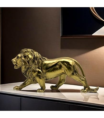 Amazon.com: Lukitas Walking Gold Lion Sculpture Decor, Majestic