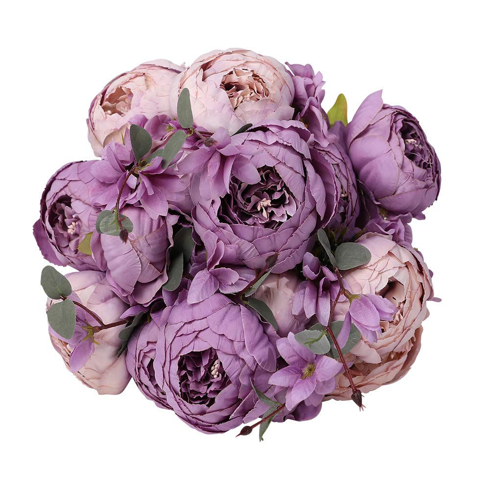 JOYHAZE 1 Pack Artificial Peony Bouquet, 19'' Silk Big Peonies Faux Flowers with Buds for Wedding Home Party Office Decor, Table Centerpieces, DIY Floral Arrangements (New Purple) â image 1