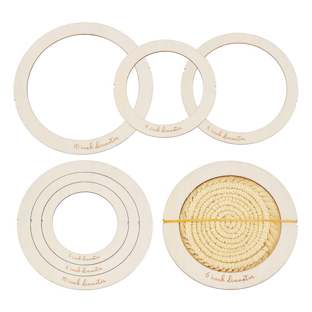HOBBIESAY 6pcs Round Macrame Cutting Molds Wooden Cutting Template Macrame Wall Hanging Tool Ring Cutting Template Macrame Supplies for Wall Hanging DIY Crafts Making