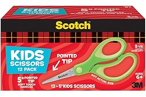Scotch 5-Inch Soft Touch Pointed Kid Scissors, 12 Count Teacher Pack, Green (1442P-12)
