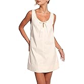 OLAPTA Women Sleeveless Summer Mini Tank Dress Tie Up Loose Fit Sundress Scoop Neck Casual Trendy Short Dresses with Pockets