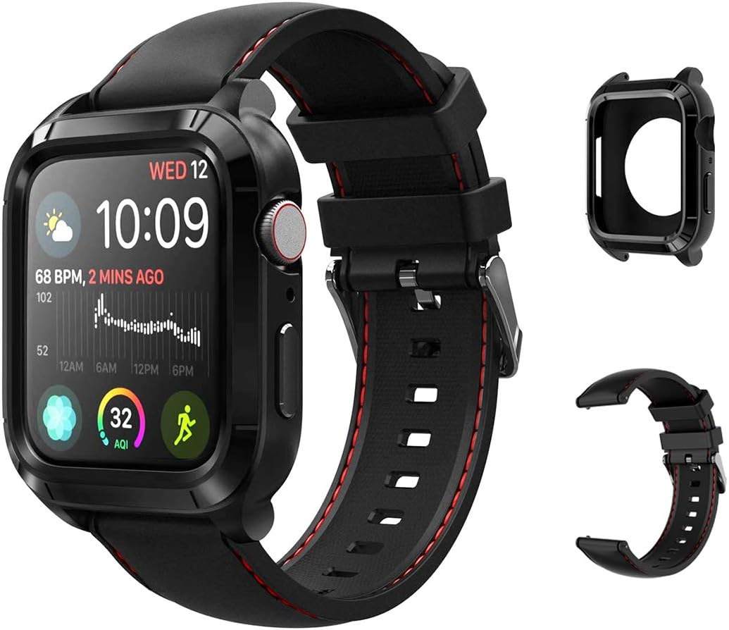 Compatible Apple Watch 4 Case Band 44mm, Compatible Apple Watch Series 6 Case with Strap Band which is used for Apple Watch 2019 Series 5, for 2018 Series 4 iWatch, Black