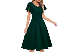HomRain Wedding Guest Dresses for Women Vintage Short Sleeves Casual Fit and Flare Cocktail Formal Dress for Tea Party