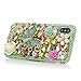 iPhone X Case, Mavis's Diary Full Edge Protective Plastic Case, 3D Handmade Crystal Clear Bling Green Diamonds Shiny Colorful Rhinestone Floral Butterfly Pearl Hard PC Cover for iPhone X Edition