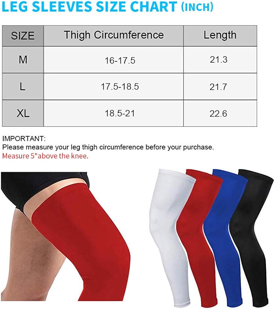 HuiYee Sports Compression UV Long Leg Sleeves for Running Basketball Football Cycling and Other Sports(3 Sizes, 1 Pair): Clothing