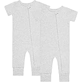 GUISBY Footless Short Sleeve Baby Pajamas with Zipper Cotton Infant Sleepwear